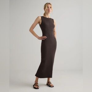 Quince Mocha Heather Cotton Cashmere Ribbed Sleeveless Midi Dress Size S